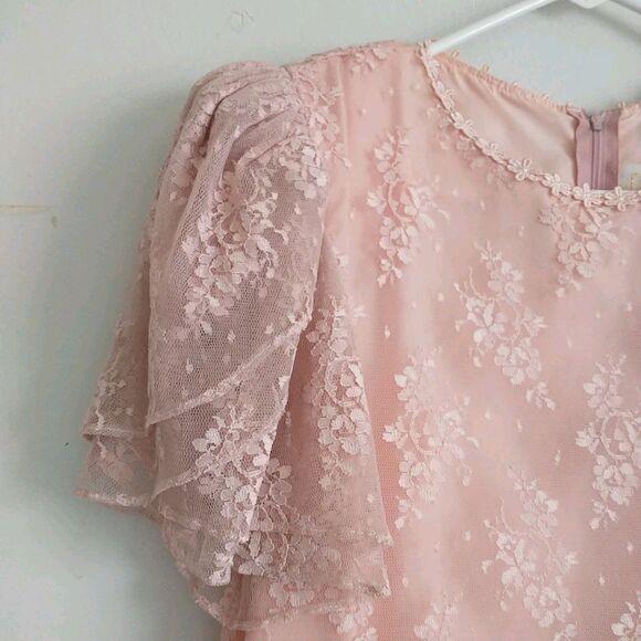 Vtg Barbara Chodos Michael Marcella Dress 12 Pink Floral Lace DropWaist Victoria - Picture 5 of 12